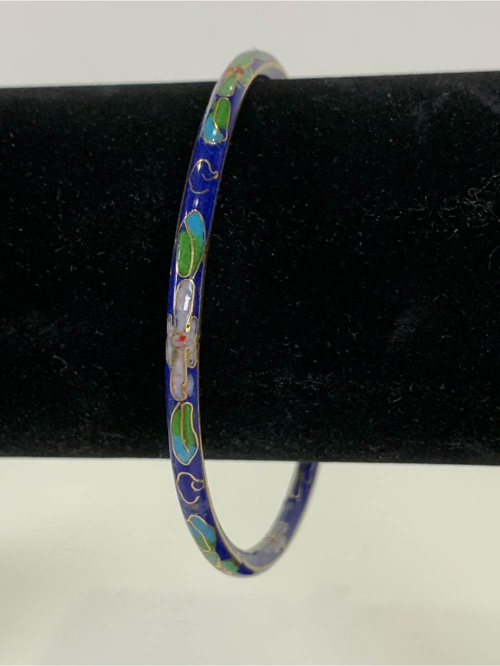 Vintage Cloisonné Bangle Bracelet Blue Floral